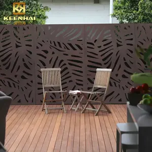 Populer 3D Model Modern logam dekoratif dan pagar kayu Laser memotong aluminium dengan desain unik untuk halaman taman