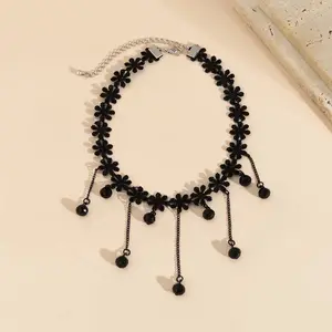 Cross Border Europese En Amerikaanse Sieraden Lolita Kant Kraag Retro Choker Black Gothic Feng Shui Druppel Kwast Ketting