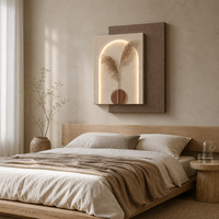 Peinture murale LED moderne en relief 3D avec motif d'herbe de la pampa en plâtre texturé et éclairage intégré pour projets hôteliers de luxe (vente en gros)