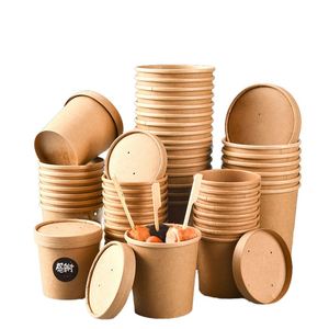 Contenant alimentaire jetable de qualité HY-SC modèle 8oz pour bébé, à emporter, en papier kraft simple paroi, recyclable, avec couvercle personnalisable pour salade - Product Image 1