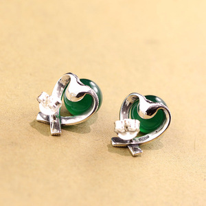 925 Silver <strong>Marcasite</strong> Antique Silver Round Jade <strong>Earring</strong> - Product Image 5