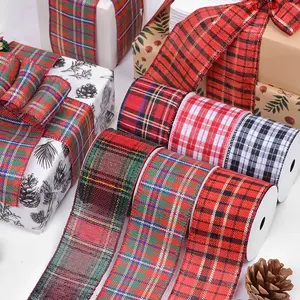 Ribest Customize Plaid Christmas Wired Edge Ribbon For Gift Packaging OEM Wholesale
