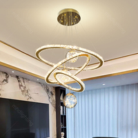Lampu Chandelier LED Hotel Modern Mewah Harga Pabrik 100% dengan Bola Kaca Kristal Cincin untuk Ruang Tamu