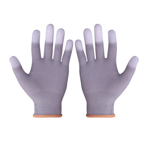 Gants de travail gris antidérapants avec revêtement PU pour usine d'électronique, usage général, 13 points de couture, texture lisse, sans latex - Product Image 4