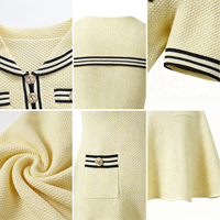 Robe pull courte à manches courtes pour femmes, rayée, col rabattu, blanche, mode estivale, décontractée, tricotée, vestidos féminins
