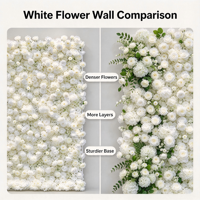 EG-M041 5D 8ft X 8ft Mur de fleurs artificielles en tissu de soie enroulable, roses réalistes et douces, blanches, pour décoration de toile de fond de mariage