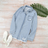 Veste en jean longue déchirée pour femme, matelassée et boutonnée, de haute qualité, pour le printemps et l'automne