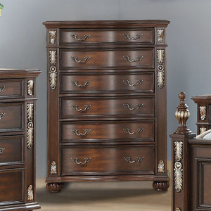 American Luxury Dark Brown Carved Bedroom Furniture Set - Product Image 3