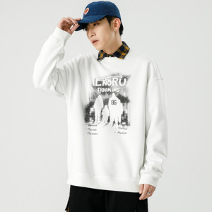 Felpa Casual in cotone pesante da uomo con girocollo a maniche lunghe nuovo stile Pullover <span class=keywords><strong>senza</strong></span> <span class=keywords><strong>cappuccio</strong></span> nero stampa con etichetta di moda - Product Image 4