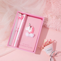 Caja de Regalo Ecológica al por Mayor, de Imitación de Cuero Rosa, con Cuaderno, Unicornio de Dibujos Animados y Juego de Bolígrafos 3D, para Regalos Promocionales de Regreso a Clases
