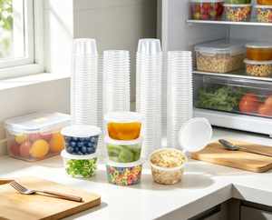Recipientes de Plástico Transparente Descartáveis à Prova de Vazamento com Tampas, Copos Redondos para Armazenamento de Molhos e Frutas para Refeições para Viagem - Product Image 2