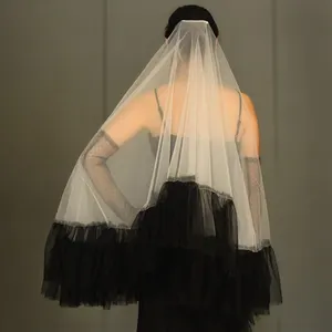 Fashion Short Lotus Multi-Layer Patchwork Veil Pompadour Nude Bridal Veils