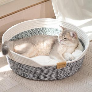 Cestino per Animali Domestici in Corda di Cotone Intrecciata a Mano, Rotondo, di Alta Qualità al Miglior Prezzo, per il Relax dei Gatti, con Logo Personalizzato - Product Image 1