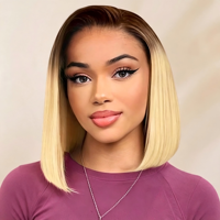 Perruques Bob Courtes Blondes Dégradées 13x4 avec Dentelle Frontale Faciles à Porter Double Drawn HD Lace pour Femmes Noires Commande en Gros