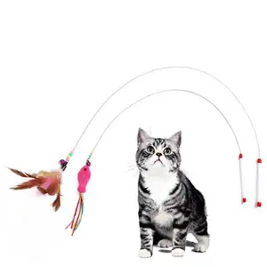 Funny Fishing Rod Interactive Cat Toys Kitten Cat Pet Toy Steel Wire Feather Bell Fingerling Stick Teaser Pet Supplies
