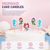 Lot de bougies d'anniversaire en forme de sirène et d'équidé marin, mignonnes, sur le thème de l'océan, en cire alimentaire, avec pics en bois pour gâteau