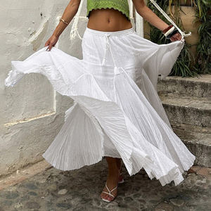 Solid Color Sweet Natural Waist Floor-Length A-Line Flowy <b>Skirt</b> with <b>Split</b> Detail Women's Summer Resort Wear - Product Image 1