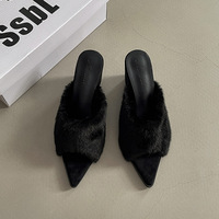 Chaussures pour femmes à talons hauts en fourrure avec imprimé léopard, fourrure artificielle, style élégant et moelleux, chaussures de soirée sexy