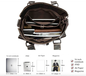 Sacoche pour ordinateur portable 14 pouces en cuir Crazy Horse Andong pour hommes, sacs messager en cuir de vache véritable, sac bandoulière, sac d'affaires - Product Image 5