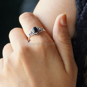 Black Tourmaline Natural <b>Crystal</b> Solid 925 Silver Luxury Unisex Boho <b>Ring</b> for Wedding and Party Gift - Product Image 1