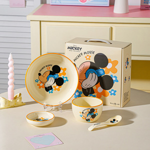 Ensemble de vaisselle en céramique <span class=keywords><strong>Mickey</strong></span> 4 pièces pour une personne, bol à riz, <span class=keywords><strong>assiette</strong></span>, cuillère, boîte cadeau de luxe, ensembles de vaisselle Zootopia - Product Image 1