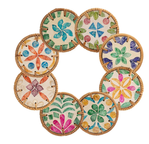 Ensemble de dessous-de-verre en rotin de premier choix avec incrustation de nacre, dessous-de-verre naturels faits à la main pour tasses à café et table à manger - Product Image 4