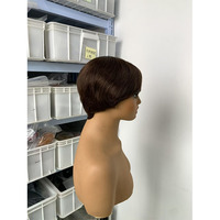 Perruque courte en cheveux humains vierges noirs naturels 1B, sans dentelle, fabriquée à la machine, bonnet petit format