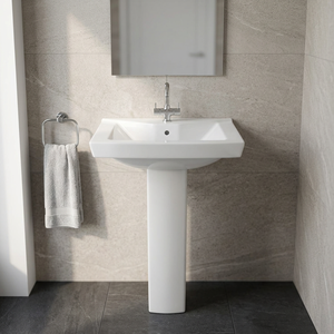 Vistaar Lotus – Lavabo sur pied ovale en céramique, design moderne pour salle de bain, équipement sanitaire - Product Image 1