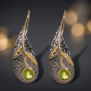 Boucles d'oreilles pendantes en argent sterling 925 plaqué or, forme de feuille, pierre précieuse péridot, cadeau de mariage mignon, prix de gros d'usine - Product Image 3
