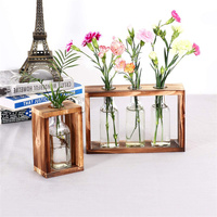 Vase en bois de style fermier personnalisé, ensemble de vases fait de support en bois et vase en verre rustique