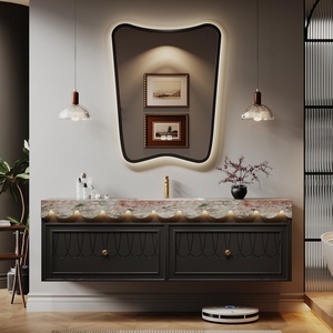 Original Oak French Vintage Stone Slab Integrated Basin <b>Wall</b>-Mounted Smart Lighting <b>Mirror</b> <b>Wall</b>-Mounted Bathroom Vanity - Product Image 1