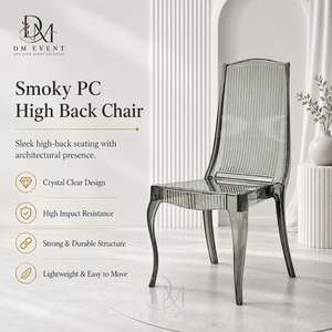 Smoke Gray Polycarbonate Ribbed <b>High</b> <b>Back</b> <b>Chair</b> Lightweight Durable for Hotel and Banquet Events - Product Image 1