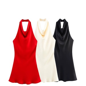 Nouvelle Robe Mini Rétro Élégante pour <span class=keywords><strong>Femme</strong></span> Été 2025 – Noire, Taille Cintrée, Décontractée, <span class=keywords><strong>Col</strong></span> Halter Sans Manches - Product Image 3