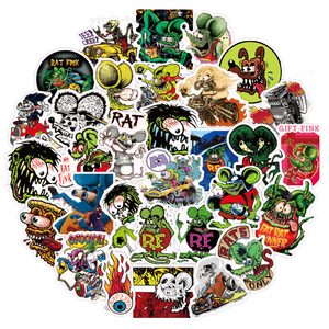 Autocollants décoratifs de dessins animés pour ordinateur portable, skateboard, bagages, voiture, autocollants imperméables de film d'animation Rat Fink, vente directe d'usine - Product Image 2