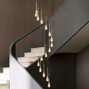 Top Ranking Long Stairs Light Pendant For Villa Duplex Loft Indoor Decorative And Home Renovate LED Modern Chandelier