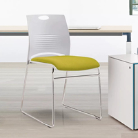 Chaise de conférence empilable en plastique avec coussin en tissu orange et structure en fil métallique chromé, chaise visiteur sans accoudoirs
