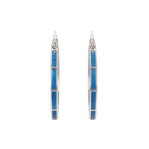 Orecchini a cerchio classici con opale blu per donna, in lega di zinco con incastonatura a canale, gioielli geometrici alla moda - Product Image 1