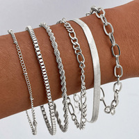 VKME Lot de 6 bracelets multicouches en os de serpent à chaîne torsadée couleur or