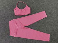 Ensemble de fitness 2 pièces pour femme à pois, color-block, avec soutien-gorge de sport dos nu et legging capri à séchage rapide pour l'entraînement