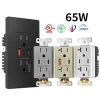 Fahint Charge rapide PD65W Type C Prise d'alimentation électrique USB 15 Amp Type a Prise murale Usb UL CUL Chargeur USB Prise murale