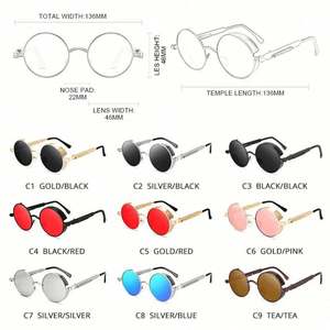 Gafas de Sol Redondas Retro de Metal con Logotipo Personalizado, Montura de Aleación UV400, Estilo Gótico Steampunk para Hombre y Mujer - Product Image 5