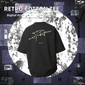 T-shirts décontractés pour hommes en coton tricoté 100% style japonais rétro, coupe ample, manches courtes, lettres imprimées, anti-boulochage, 240 grammes, pour l'été - Product Image 2