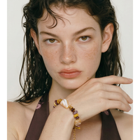 Bracelet en chaîne à billes en acier inoxydable JINYOU 3478, bracelet géométrique en pierres naturelles et coquillages, bijoux pour la vente en gros