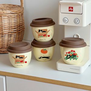 Tasse à café créative Lelyi INS en céramique avec couvercle, motif chat mignon, design élégant et délicat - Product Image 2