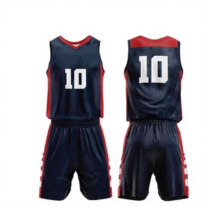 Ensemble de maillots de basket-ball bleu et rouge, sublimé, col en V, sans manches, évacuant l'humidité, vêtements de sport unisexes pour adultes, numéro 10 - Product Image 1