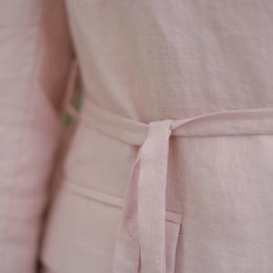 100% Ramie femmes Slouch cravate vestes Double boutonnage bouton fermeture mince hiver brut automne Plaid motif coton remplissage tissé - Product Image 2