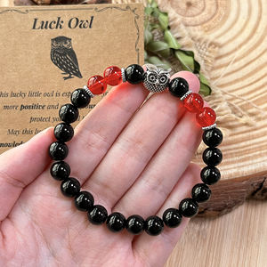 Pulsera de protección y sabiduría Vintage 8mm mate negro ágata cuenta búho encanto pulsera para regalo de graduación - Product Image 4