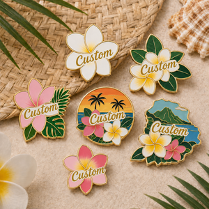 Pin de solapa de metal esmaltado de plumeria hawaiana personalizado al por mayor, insignia de recuerdo de viaje tropical, recuerdo floral de isla tropical - Product Image 1