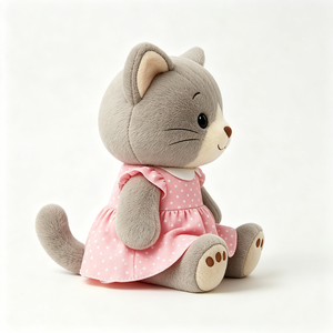 Adorable Peluche de Gato Gris, Juguete de Peluche Suave y Esponjoso, Muñeco de Gato con Vestido de Volantes y Puntos, Hermosos Regalos, Precioso Peluche de Gato - Product Image 5