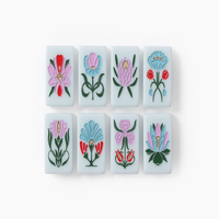 Jeu de tuiles de mahjong américain en acrylique à quatre couches, motif feuilles botaniques vintage, œuvre d'art personnalisée pour les cadeaux en gros et les détaillants de jeux